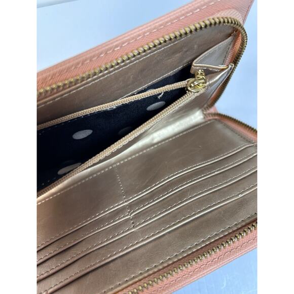 Anne Klein Zip Around Wristlet Wallet Royal Blue Dusty Pink Gold Interior - Picture 3 of 7